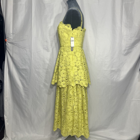 Anthropologie Maeve Tiered Lace Eyelet Dress Chartreuse Yellow Sz 8 Midi Flowy - Picture 8 of 16